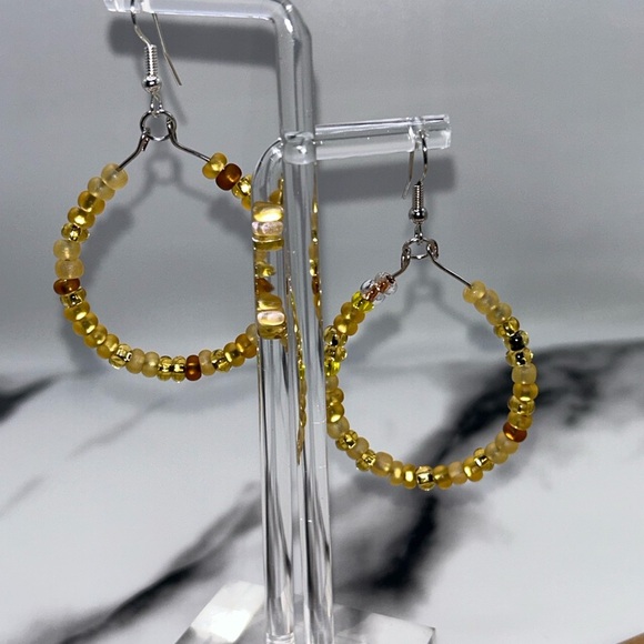 Golden Beaded Hoop Earrings - Picture 1 of 3